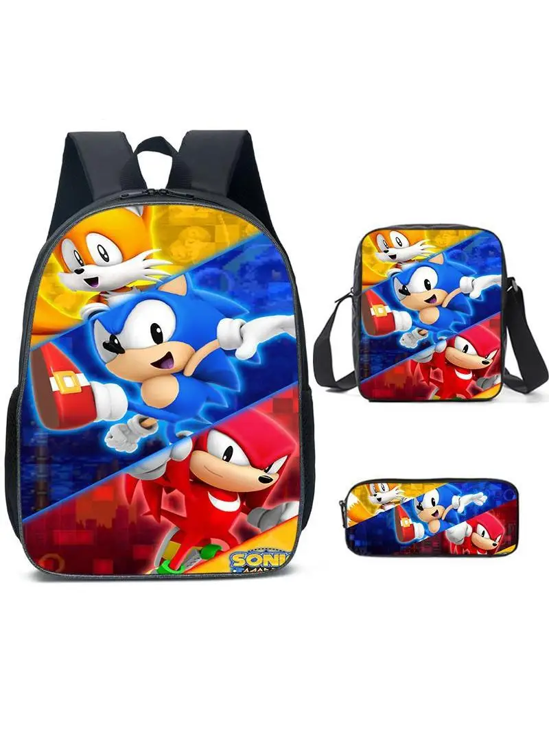 New Sonic Student Backpack Double Shoulder Bag Lightweight Nylon Material Cartoon Pattern School Supplies Business Needs