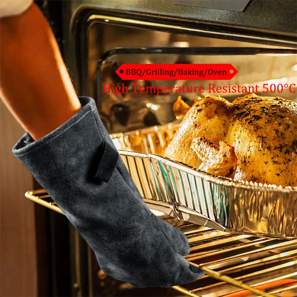 500℃ High Temperature Resistant Oven Gloves Cowhide Heat Insulation Anti-scalding BBQ Gloves Leather Forging And Welding Gloves
