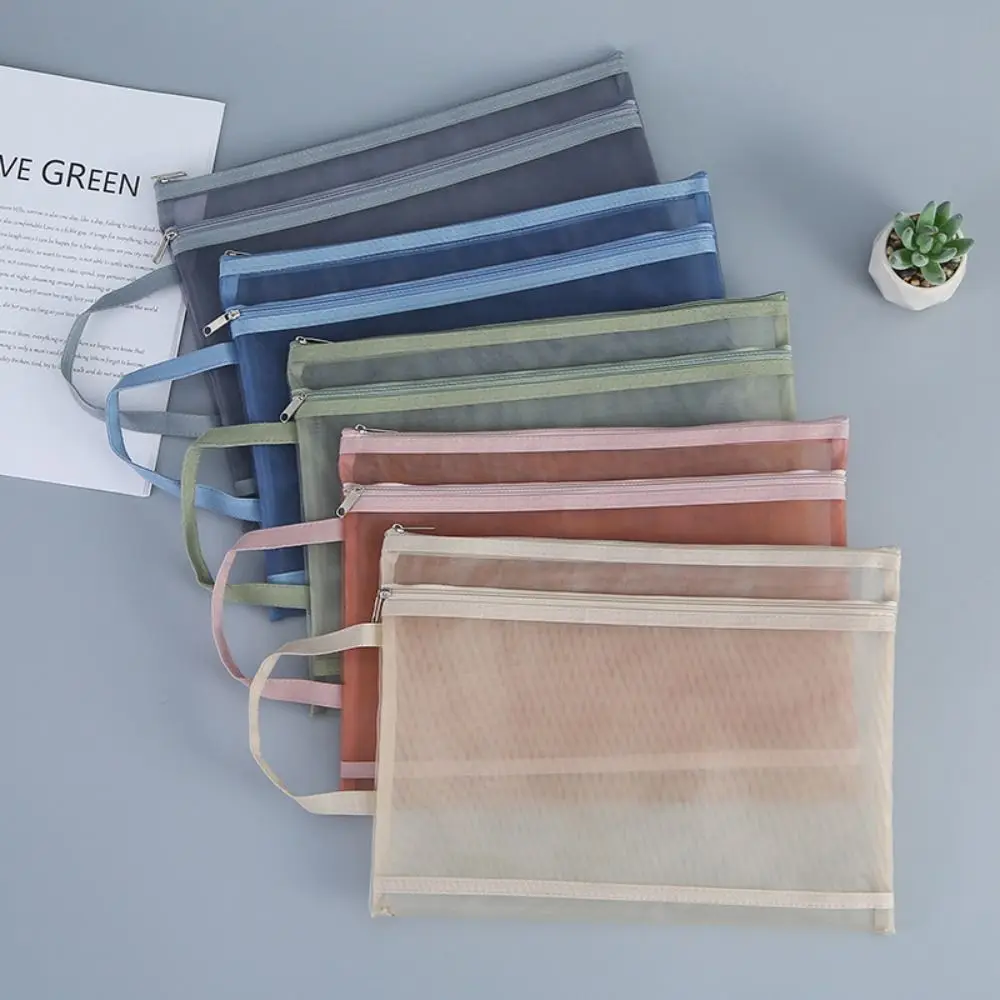 Document Organizer A4 Mesh Zipper Pouch Subject Transparent ID Card Storage Handbag Thicken Nylon Test Paper Files Bag Homework