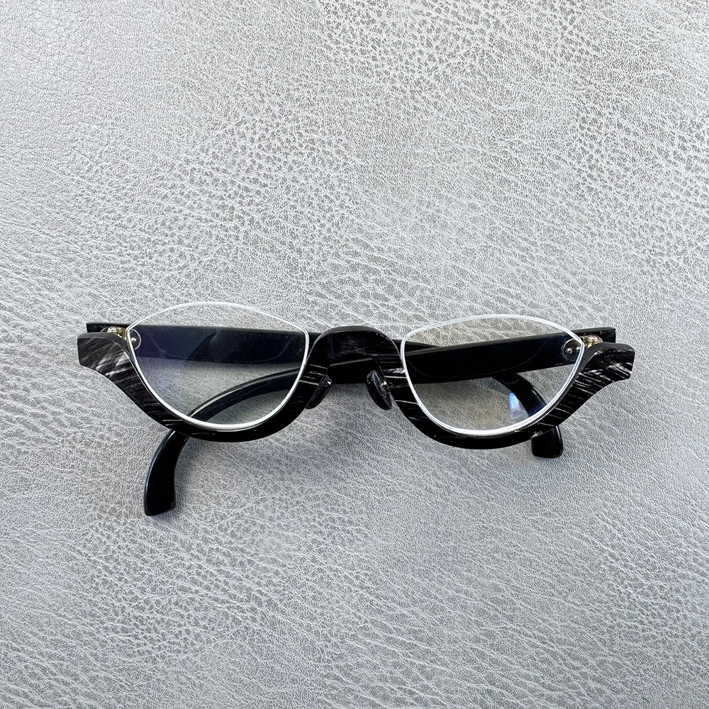 

Man Women Glasses Frames Cat Eye Vintage Half Rim Handmade Buffalo Horn Prescription Eyeglass Frames Optical Lens Eyewear