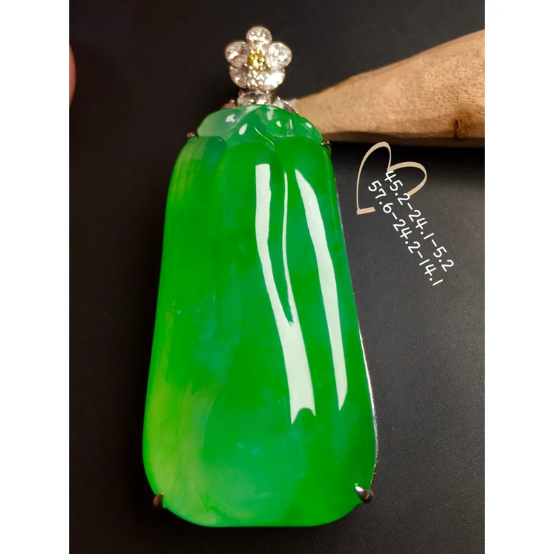 Ice-type, bright green, large pendant featuring a Guanyin figure and a no worries charm 18k gold setting unisex jade ne
