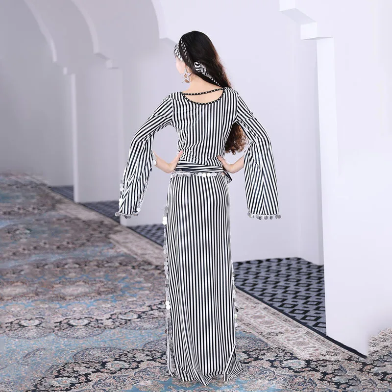 مجموعة الرقص الشرقي مكونة من 3 قطع مع لامع ذهبي ساخن ورقبة على شكل حرف v رداء بلدي شعبي سايدي قصب الرقص الشرقي زي الرقص الشرقي #4