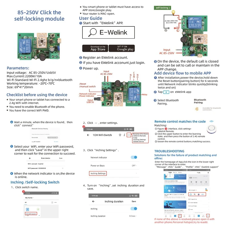 AC/DC 7V-32V Smart Wifi Motor Switch Module With Case Wifi+Bluetooth 1CH Remote Control Relay Ewelink For Alexa Google Home