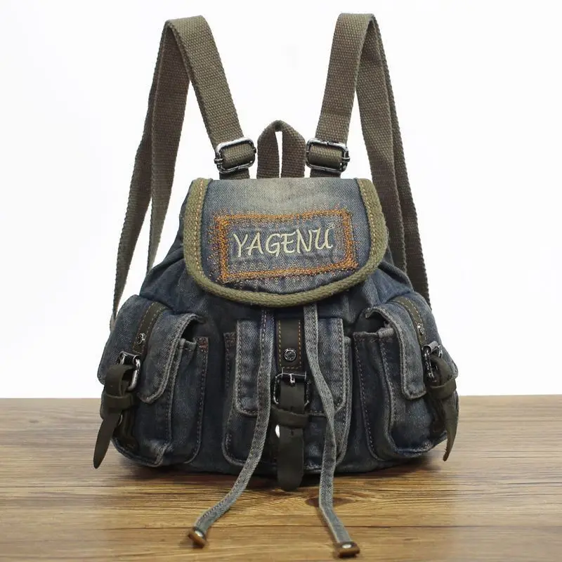 Retro Female Casual School Bag Harajuku Vintage Denim Backpack Women Letter Embroidery Backpacks Y2k Aesthetic