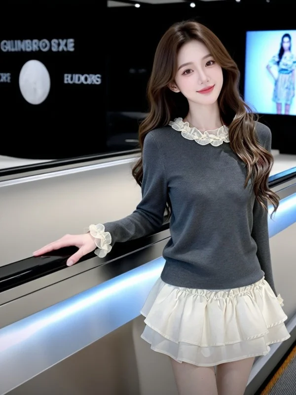 

Korean Sle Soft Sweater Overhead Loose Faionable Spring 2026 Women's Cotton Knitted Long Sve round Ne Color