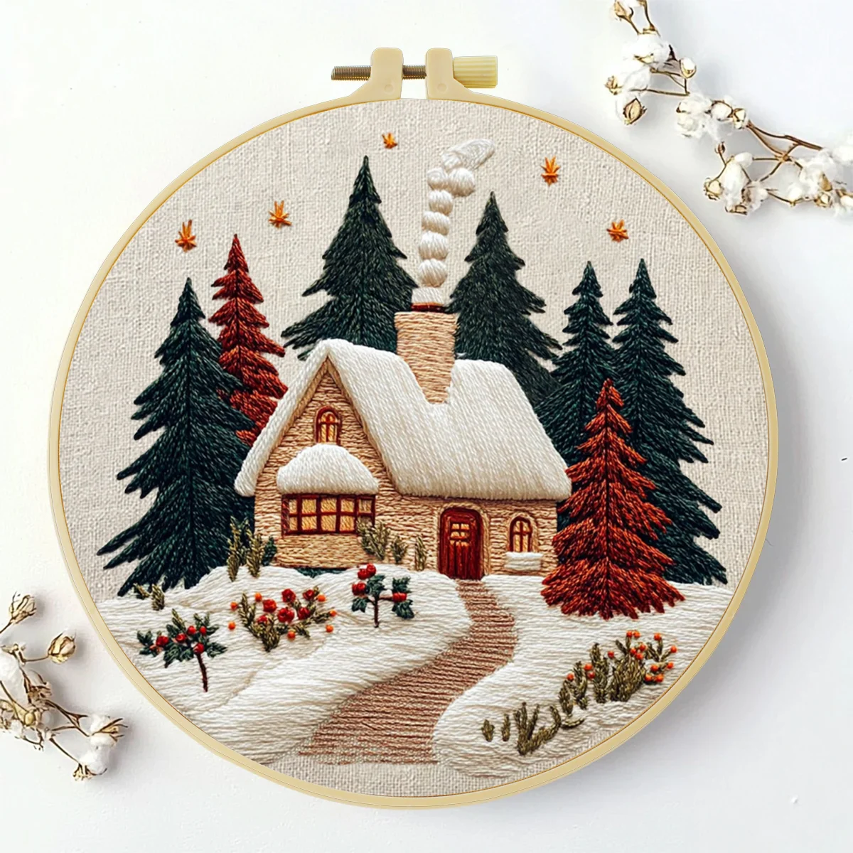 1 Stück 20X20CM/15X15CM 7,87/6,3 Zoll Schneelandschaft Stickerei Starter-Kit DIY-Kit DIY-Stickerei-Set Handarbeiten Nadelkunst Nähkunst – Detail 2