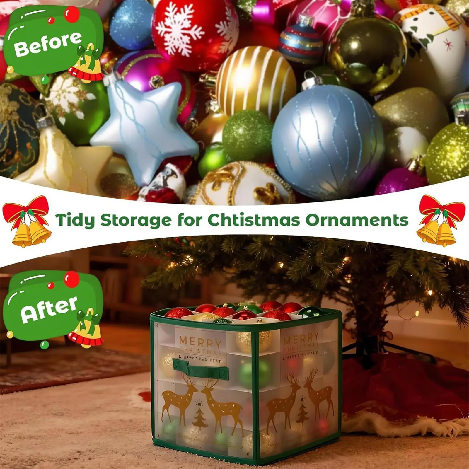 

Ящик для хранения рождественских украшений, рождественские контейнеры для хранения, сумка-органайзер с разделителями, праздничные рождественские украшения, украшения