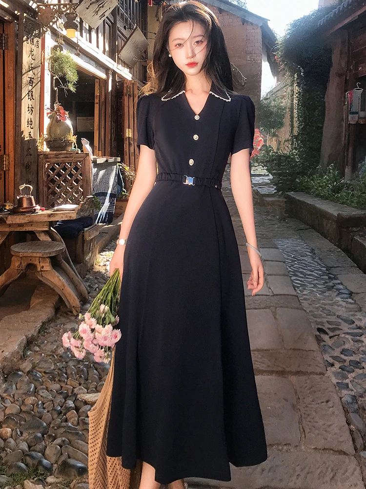 

Новое черное короткое платье-поло с бисером и длинным рукавом для женщин, элегантное бандажное платье для выпускного вечера, весна-лето, шикарное офисное платье для леди