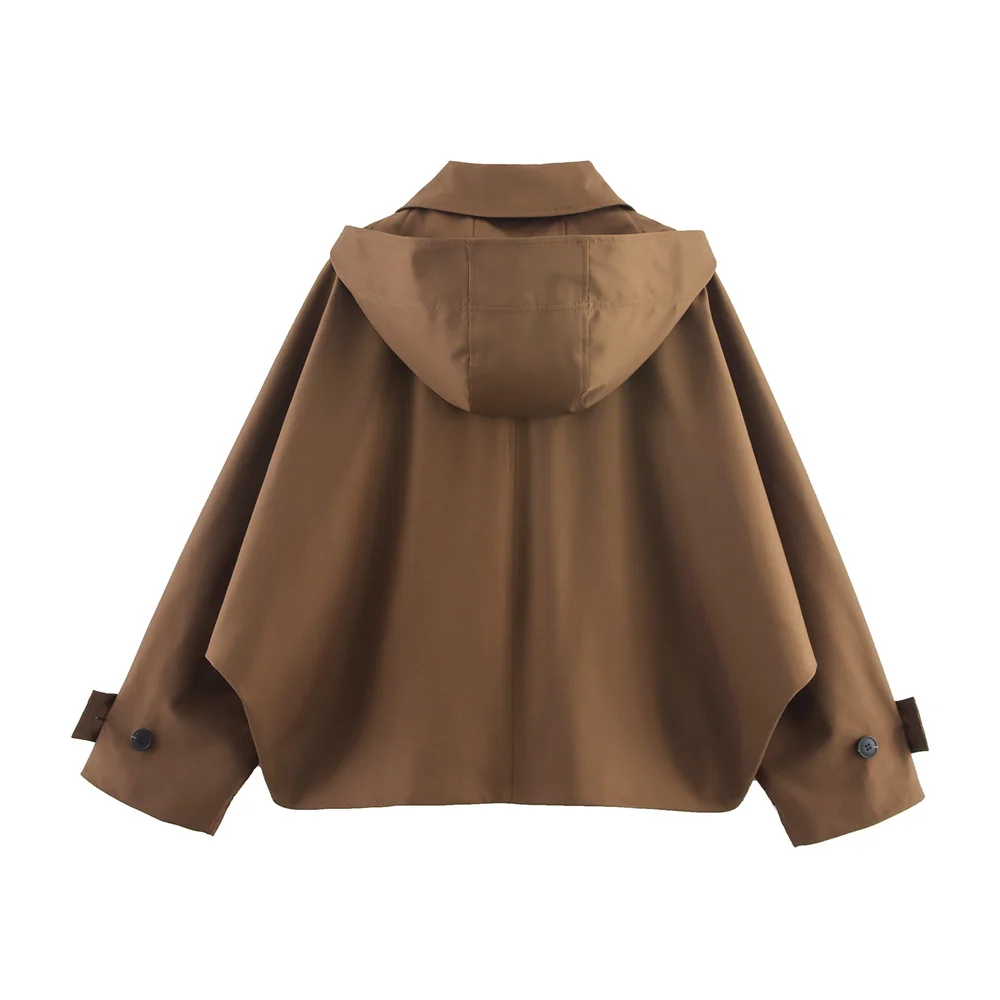 Autumn New European and American Style Hooded Long Sleeved Lapel Jacket Single Breasted Trench Coat Short Jacket 15 S313a0e1a26154e05a908531cf038f2ffz