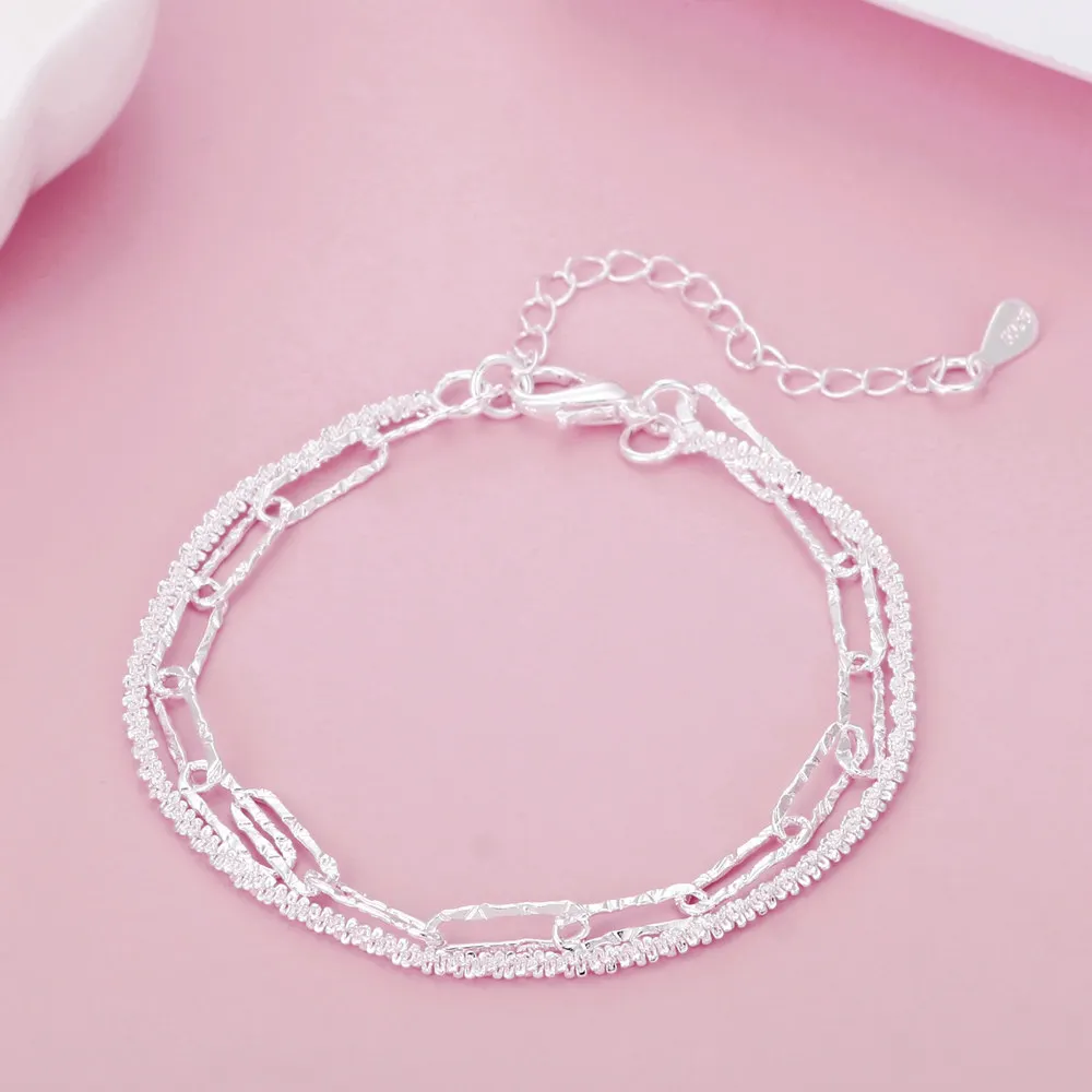 Fine Cute luxury 925 Sterling Silver charm chain Bracelets for women party Wedding engagement Jewelry gifts 20cm lovely