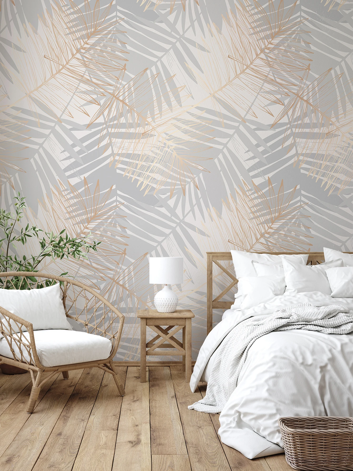 Tropical conifer Pattern Thickened Moisture-Proof and Waterproof Home Decoration Wall Wallpaper, 1 Set of 3PCS*47.24x15.75inches