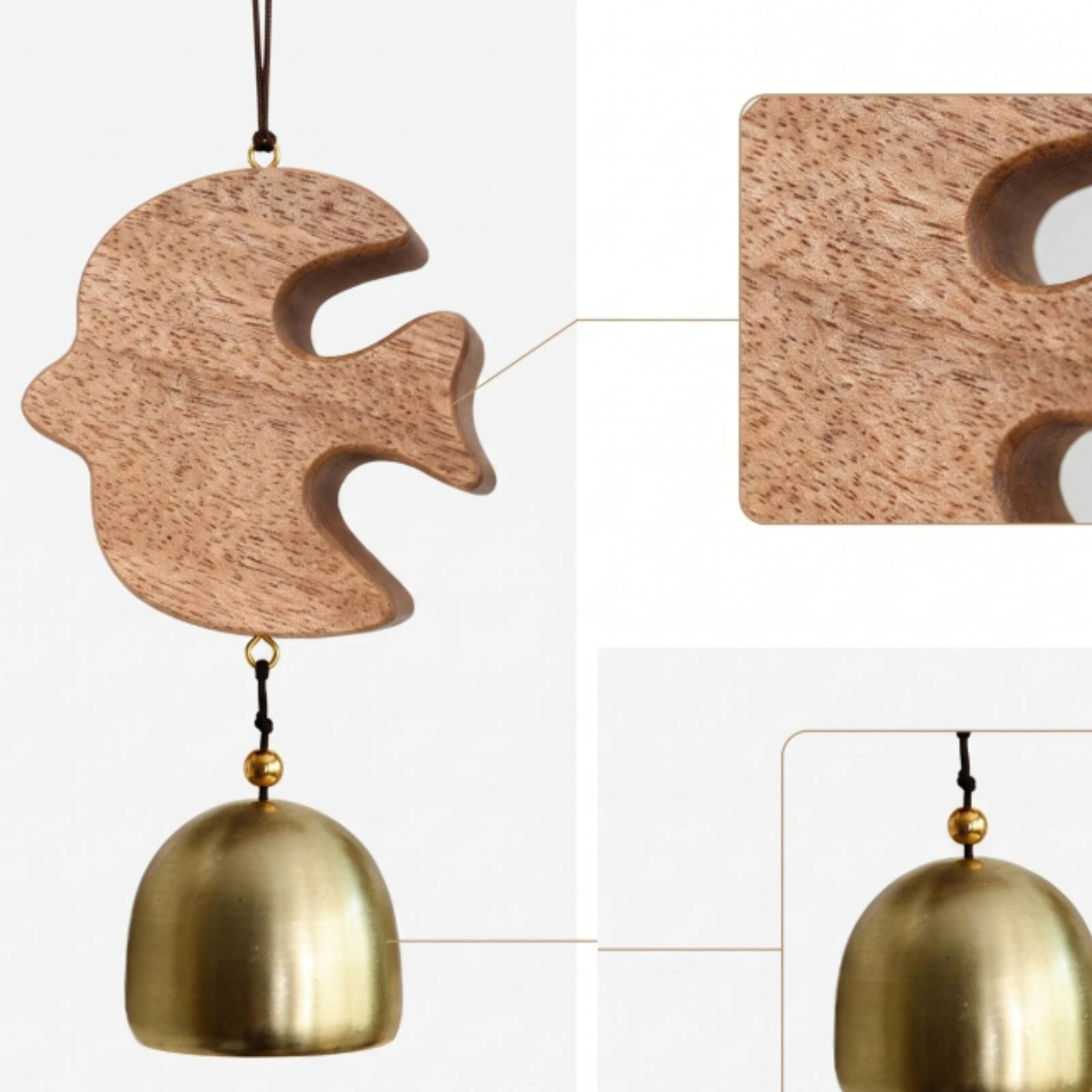 Wooden Wind Chime Decorative Wind Chime with Bell Wooden Door Charm Minimalist Hanging Ornament Simple for Homeowners, Entryway