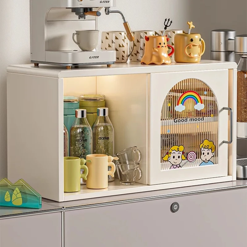Countertop Cup Storage Cabinet Coffee Bar Organizer Slide Out Multi Tier Pull Drawer Dustproof Moisture Proof Tea Cup Rack