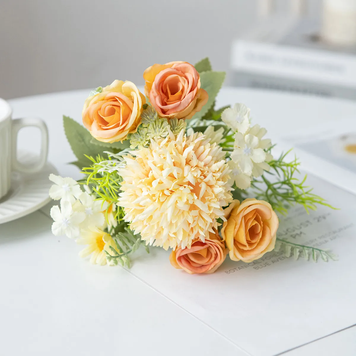 Rosen-Chrysanthemen-Seidenstrauß Künstliche Blumen Hochzeit Zuhause Valentinstag Kranz Gartenbogen DIY-Geschenk Bestseller Brautstrauß – Detail 8