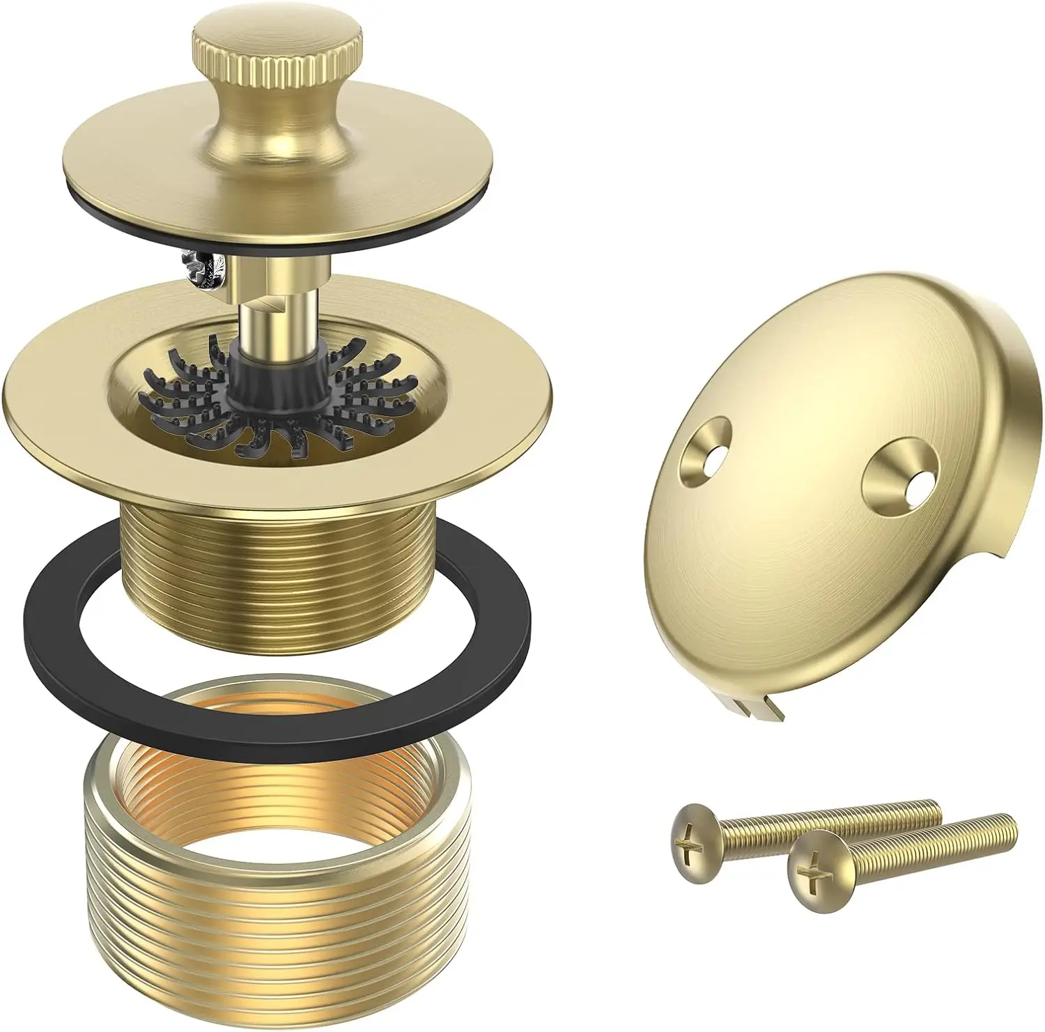 

Brushed Gold Bathtub Drain Kit with Lift & Turn Plug, All Brass, Overflow Faceplate