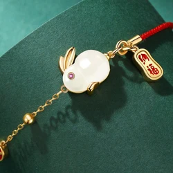 Natural Hotan Jade rabbit bracelet for women exquisite charm classic red rope design bangles light luxury jewelry gifts
