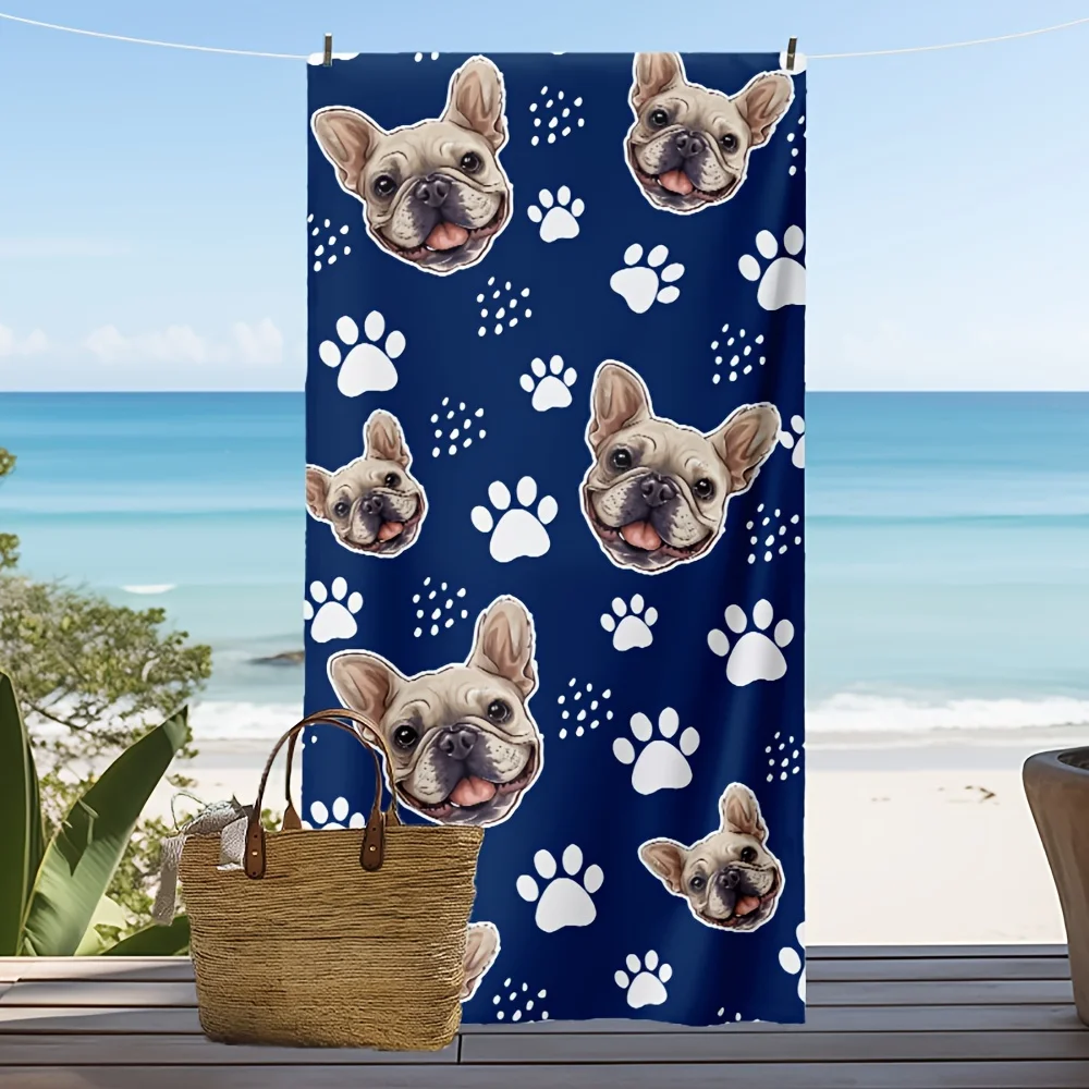 Realistic Brown French Bulldog Puppy Print Super Absorbent Large Beach Towel Dog Owner Outdoor Pool Bath Blanket