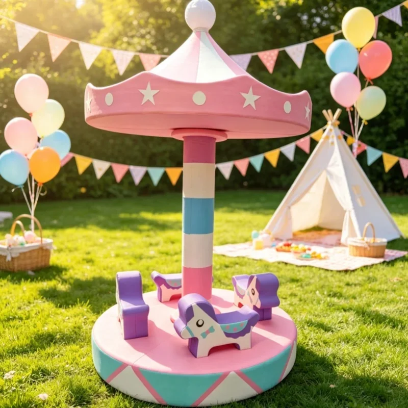 New Princess Motorized Kid Play Indoor Playground Equipment Soft Play Rental Hire Parties Kids Carousel Merry Go Round Soft Play