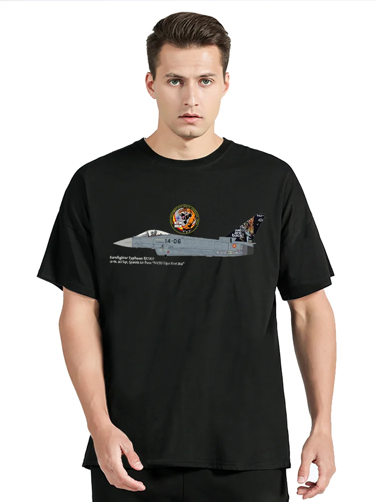 Tiger Meet Spanish Air Force Eurofighter Typhoon EF2000 Fighter Cotton Tops Tees Fitness T-shirt Oversized Tshirt Men's Clothing