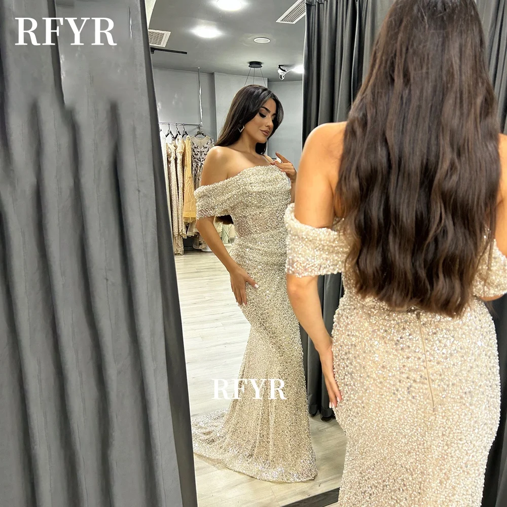 RFYR Kralen Avondjurken Glitter Prom Jurk Zeemeermin Feestjurk voor Arabische Vrouwen Parels Celebrity Jurk vestidos Aangepast