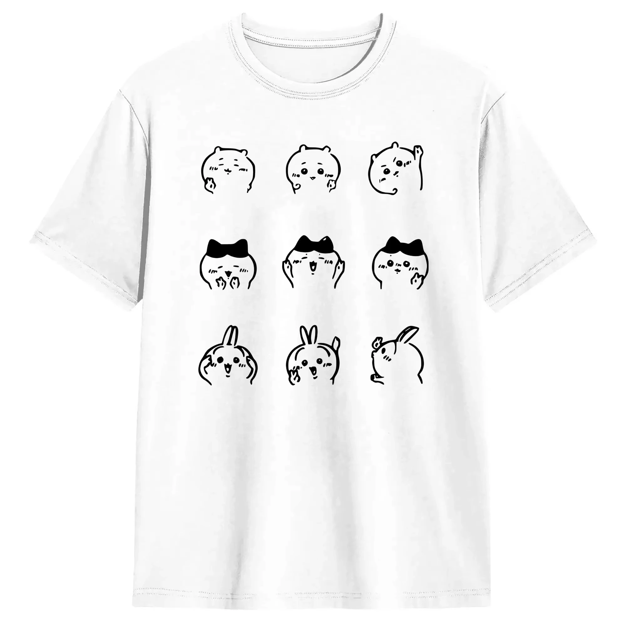 Chiikawa Inspired Hachiware Usagi Emotions Graphic Tee Unisex O-Neck Summer Kawaii Anime Casual Streetwear Tops