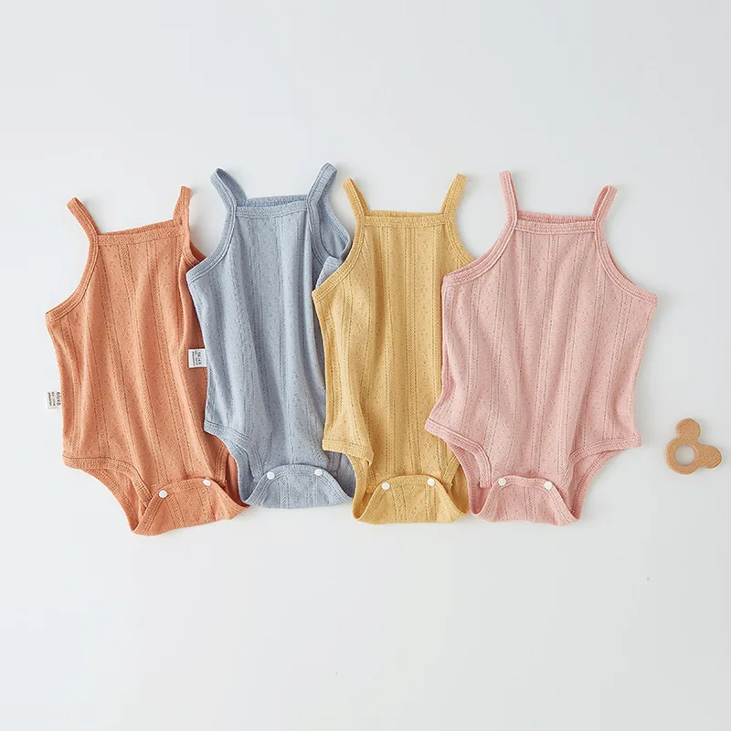 Summer Ultrathin Baby Sling Romper Solid Color Cotton Hollow Breathable Infant Rompers Casual Baby Boy Girl Jumpsuits