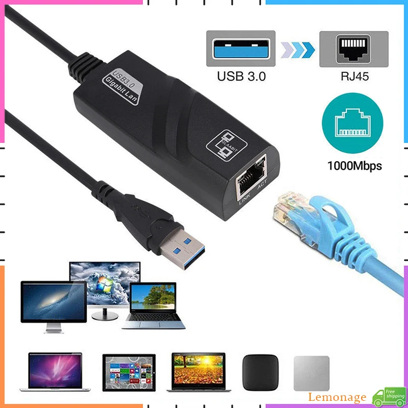 USB 3.0 Gigabit LAN Driverless USB to RJ45 Cable Converter 10/100/1000 Mbps Gigabit for PC/Laptop Internet Adapter