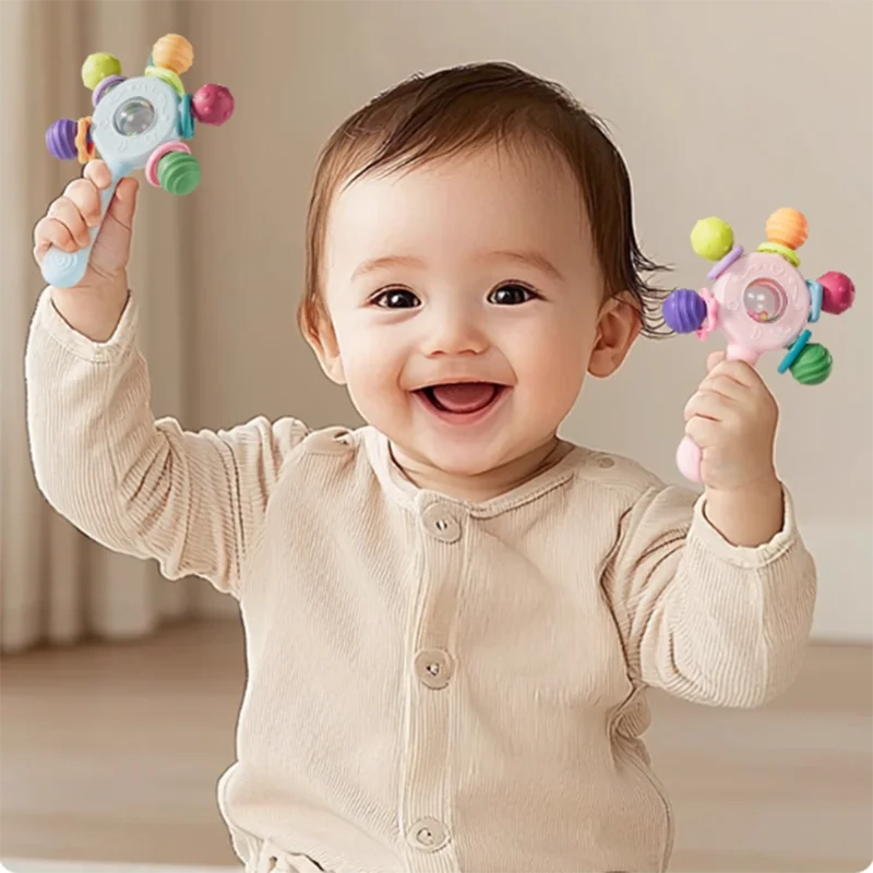 Jouet apaisant pour enfants, cloche à manivelle, colle à dents, peut mordre les dents, poignée de meulage, entraînement, bâton à manivelle