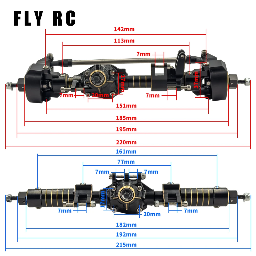 Axial Scx10 Pro Axle Upgrades Parts Metal  Heavy Duty Brass Black Coating Complete Front Rear Straight Axle for 1/10 RC Crawler