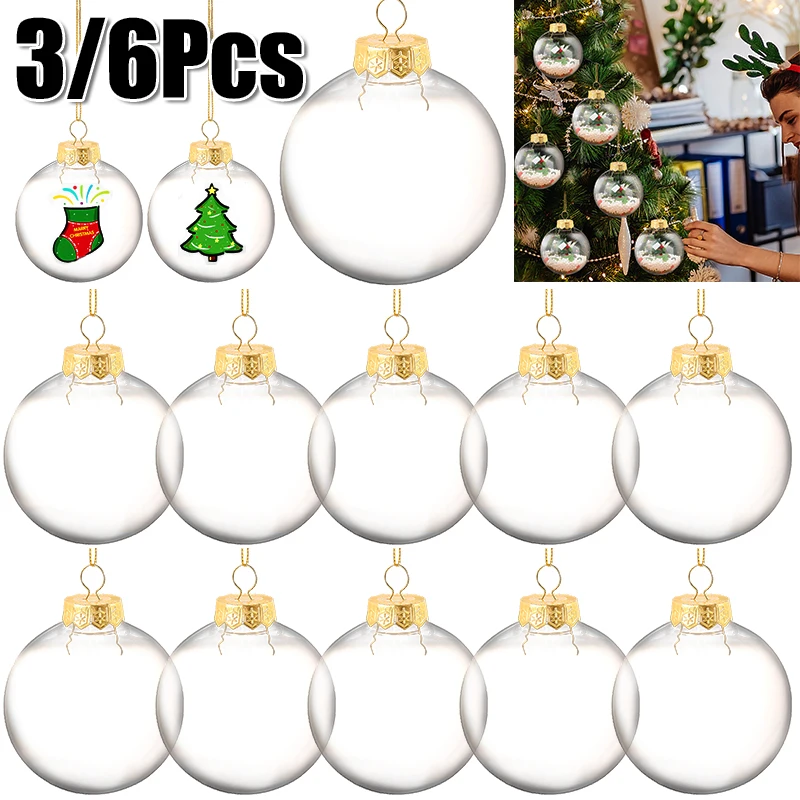 3/6Pcs 6-10cm Transparent Christmas Ball Ornament Xmas Tree Ball Hanging Pendant Christmas Party Decorations For Home Navidad