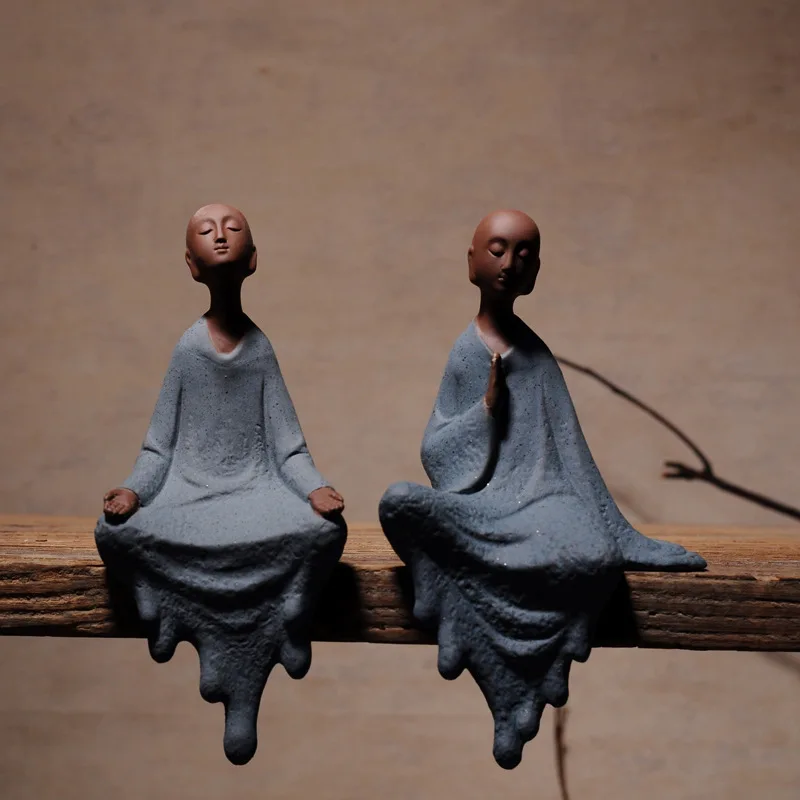 Purple Clay monk buddha sitting statues  zen creative ornaments home decoration monk gift  figurines tabletop handcrafts