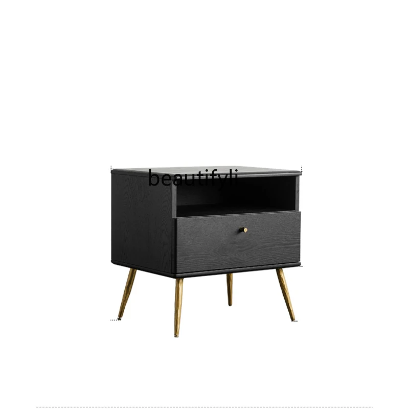

Nordic Light Luxury Solid Wood Bedside Cabinet Simple Modern Simple Storage Bedroom Black Bedside Cabinet furniture