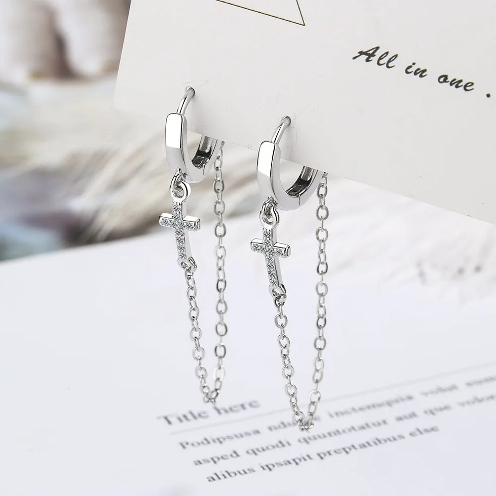 Boucles d'Oreilles Croisées en Argent Sterling 925 pour Femme, Double Couche, Joclips, Cadeau de Mariage