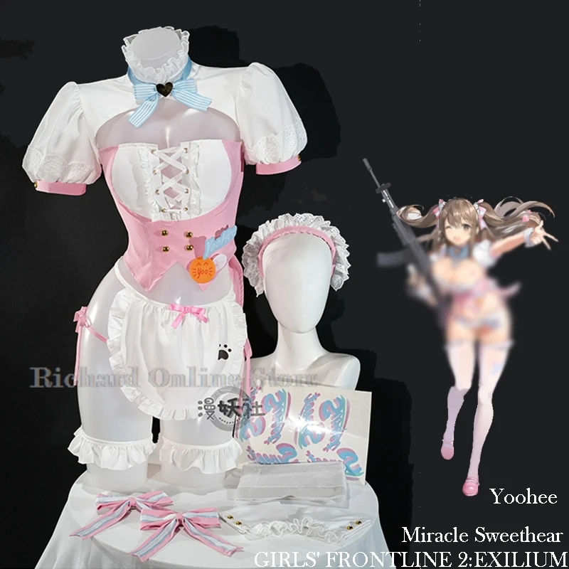 Costumes d'Halloween GIRLS' FRONTLINE 2:EXILIUM Yoohee Miracle Sweethear Cosplay Perruque Rose Robe de demoiselle d'honneur Jeu Femmes Accessoires Adultes