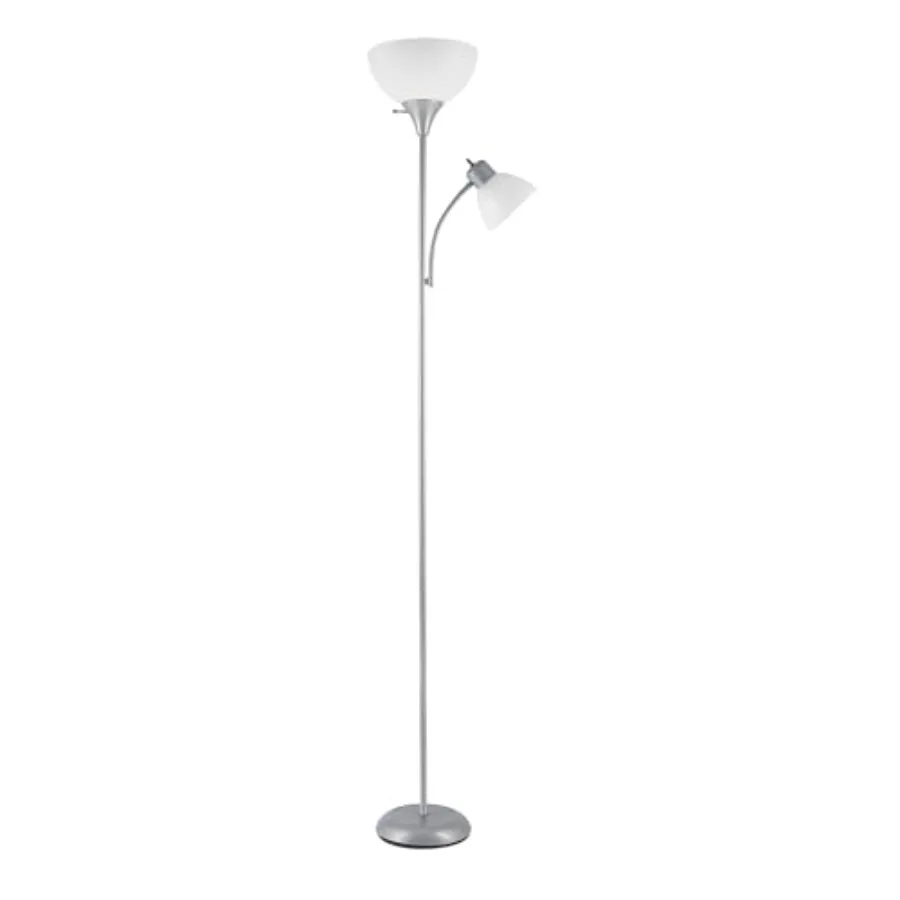 

67134 72" Torchiere Floor Lamp and Adjustable Reading Light Frosted Shade Dual Rotary Switch 3-Step Dimming Modern Lighting for
