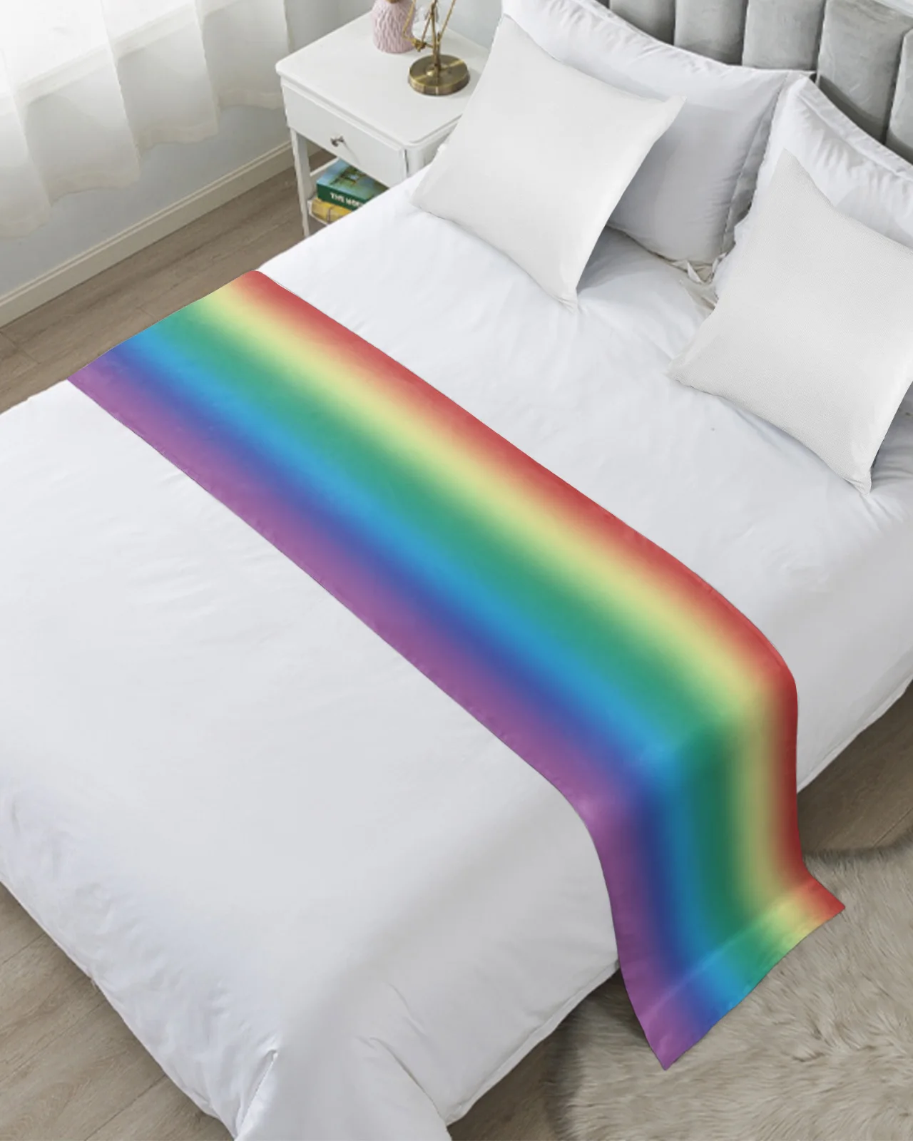 Red Yellow Green Iridescent Gradient Bed Runner Home Hotel Decoration Bed Flag Wedding Bedroom Bed Tail Towel