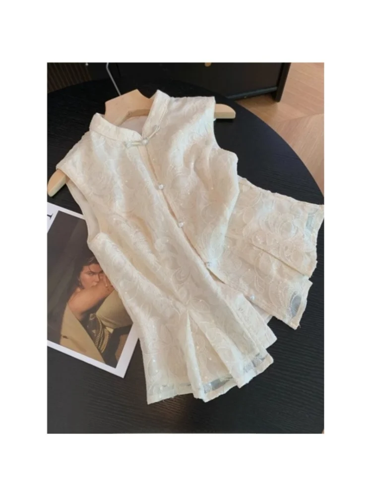 Nieuwe Chinese Sle Geborduurde Stand Kraag Svel irt Dames Zomer Taille-Knipperende High-End Veelzijdige Top