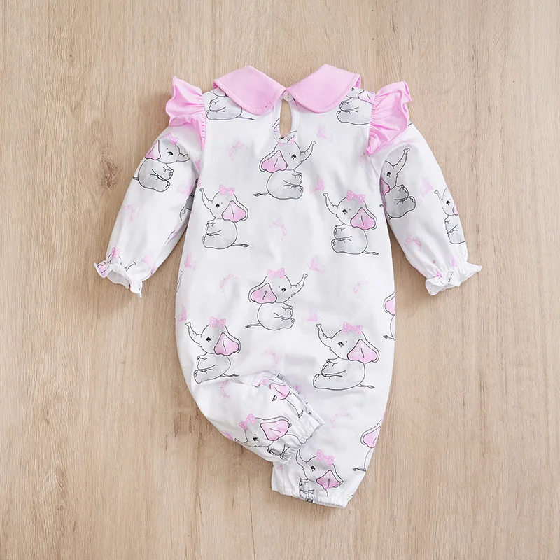 Baby Jumpsuit Cute Cartoon Butterfly Elephant Print Cotton Comfortable Spring And Autumn Long Sleeved 0-18m Newborn Clothes