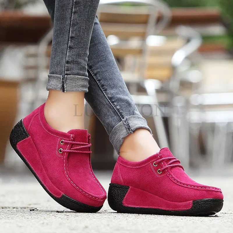 Women Flats Shoes Platform Sneakers Shoes Leather Suede Casual Shoes Slip on Flats Heels Creepers Moccasins 35-41