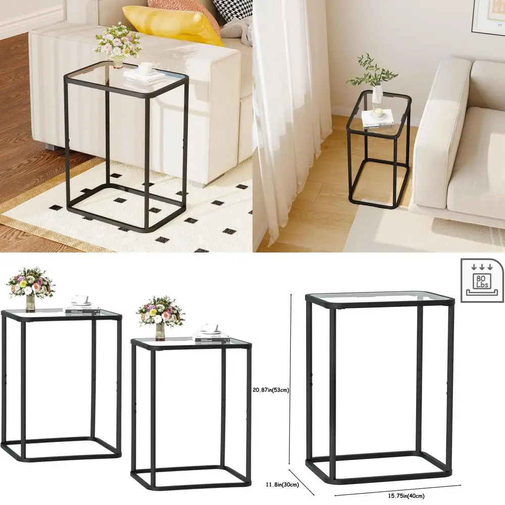 

Modern Rectangular Metal Frame Side Tables Set, 2PCS, Suitable for Various Rooms, Easy Assembly, 15.75x11.81x20.87 Inches, Black
