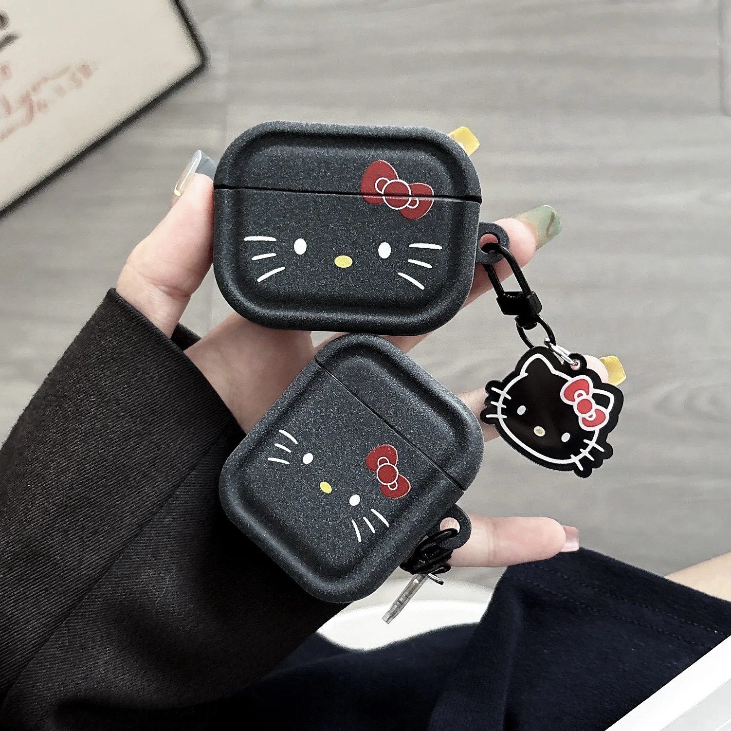 Creative Festival Gifts Cute Dark Grey For Hello kitty Cartoon Frosted Anti-drop Headphone Case For Airpods 4,2,3,Pro3,Pro2