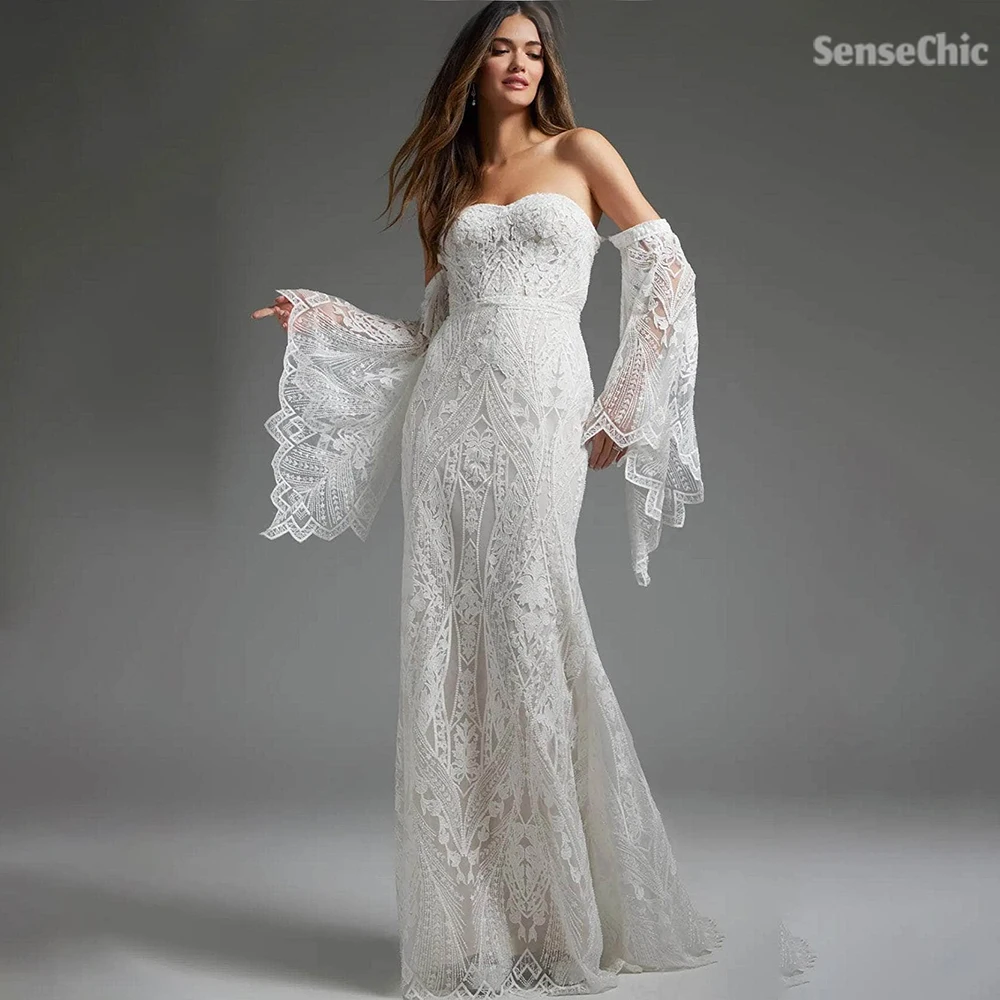 

Sexy Wedding Dresses Mermaid Korea Lace Detachable Sleeves Beach Bridal Gown Wedding Reception Dress 코리아 웨딩드레 Customized