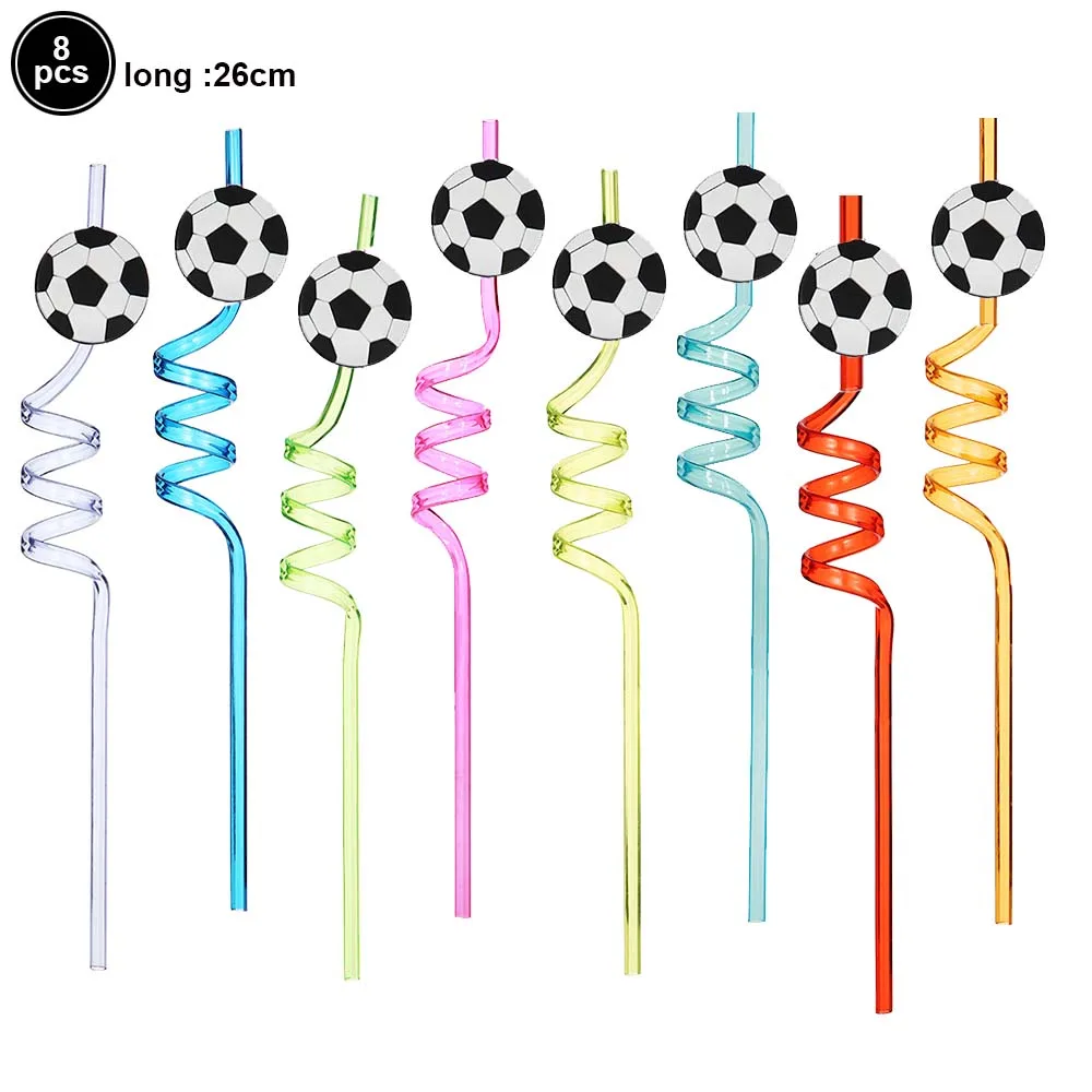 Football Themed Party Drinking Plastic Straws Kids Boys Birthday Decorations Reusable Straws Soccer Ball Sports Party Supplies