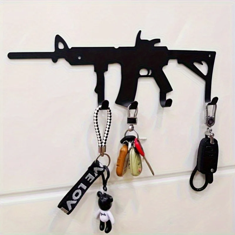 Charming Rustic Metal Rifle-Shaped Key Organizer Wall Sculpture | Halloween&Christmas Gift, Wall-Mounted Entryway/Office Storage