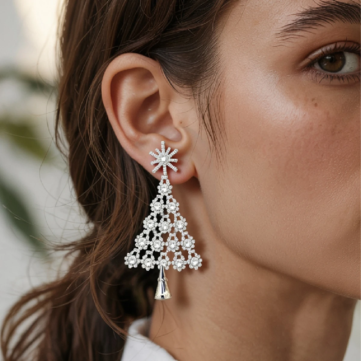 

Christmas Rhinestone Earring Accessories Christmas Tree Festive Personalized Party Ear Jewelry Holiday Decorations