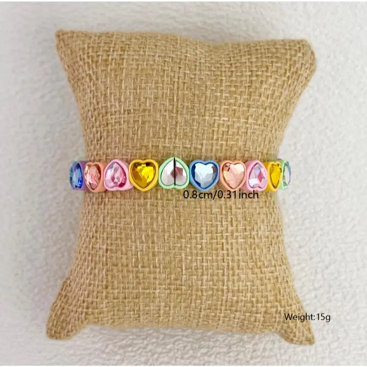 Stained glass heart-shaped diamond elastic macaron enamel bracelet