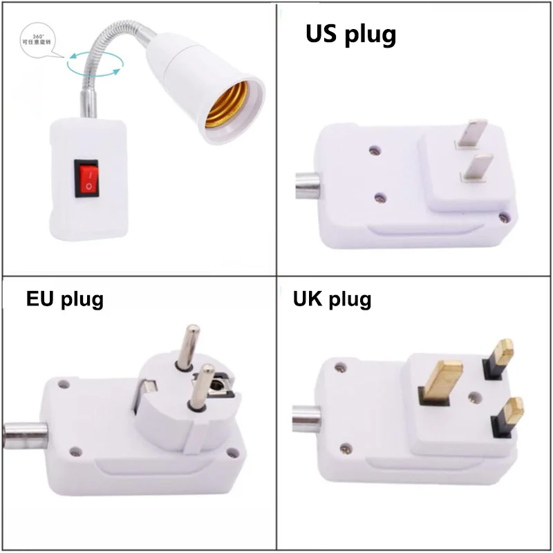 EU/UK Plug Flexible Extend E27 Light Lamp base power socket Bulb Extension Converter Adapter Wall Lamp Holder 23cm 53cm