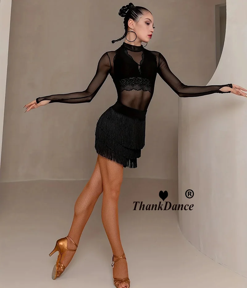 ラテンダンススカート女性ショートスカート大人のタッセルドレス練習ステージ衣装パフォーマンス三層スカートチャチャダンスウェア