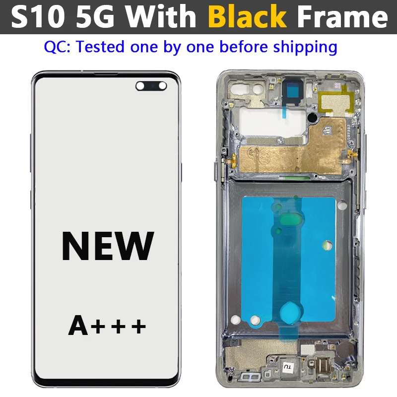 AMOLED S10 5G G977 LCD For Samsung Galaxy S10 5G G977U Tested With Frame SM-G977B Display Screen Digitizer Assembly Replacement