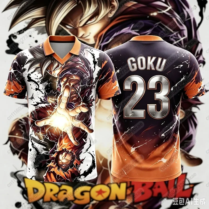 2026 Dragon Ball Goku Black and Red Short Sleeve Collar Business Polo Shirt Men's T-shirt Oversized Sports Jersey FamilyMatching